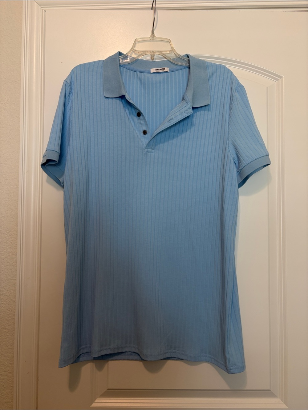 Light Blue Ribbed Polo Shirt - Classic Men's Short Sleeve